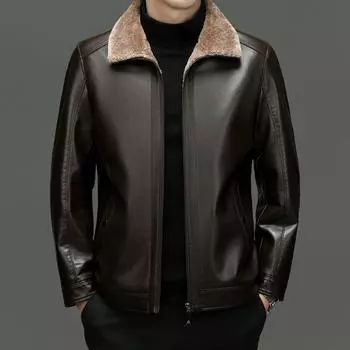 Куртки из натуральной кожи для мужчин на осень и зиму, а также флисовые куртки из овчины для отцов среднего возраста, повседневные кожаные куртки 170