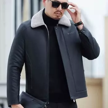 Куртки из натуральной кожи для мужчин среднего и пожилого возраста, утолщенные пуховики, короткие модели, утолщенные и увеличенные куртки из овчины, модные куртки M