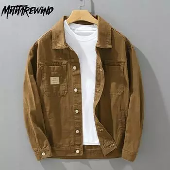 Куртки-карго из чистого хлопка для мужчин, весна-осень, джинсовые мужские куртки, повседневное однобортное джинсовое пальто, молодежная уличная одежда M хаки