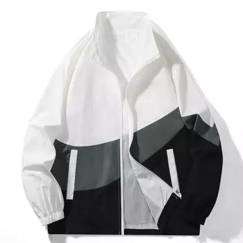 Куртки мужские осенние новые повседневные свободные куртки модные ветрозащитные воротник-стойка цветные блоки корейский стиль спортивная верхняя куртка M