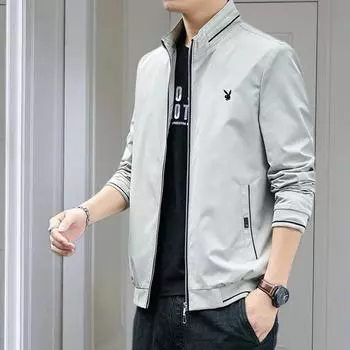 Куртки мужские весна и осень деловой повседневный тонкий модный корейский стиль универсальный новый воротник-стойка мужские куртки M