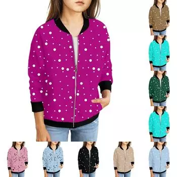 Куртки на молнии для девочек, детские осенние толстовки с длинными рукавами, верхняя одежда с карманами 5-15 лет 130