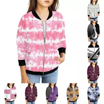 Куртки на молнии для девочек, детские осенние толстовки с длинными рукавами, верхняя одежда с карманами 5-15 лет 160