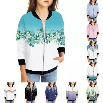 Куртки на молнии для девочек, детские осенние толстовки с длинными рукавами, верхняя одежда с карманами 5-15 лет 110