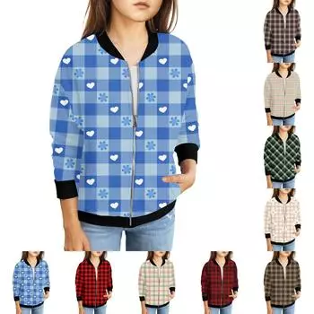 Куртки на молнии для девочек, детские осенние толстовки с длинными рукавами, верхняя одежда с карманами 5-15 лет 110