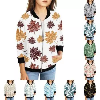 Куртки на молнии для девочек, детские осенние толстовки с длинными рукавами, верхняя одежда с карманами 5-15 лет 110 оранжевый