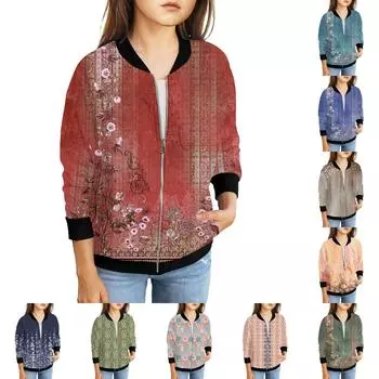 Куртки на молнии для девочек, детские осенние толстовки с длинными рукавами, верхняя одежда с карманами 5-15 лет 150