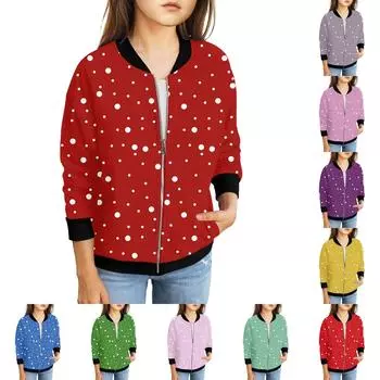 Куртки на молнии для девочек, детские осенние толстовки с длинными рукавами, верхняя одежда с карманами 5-15 лет 140 красный