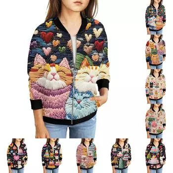 Куртки на молнии для девочек, детские осенние толстовки с длинными рукавами, верхняя одежда с карманами на День святого Валентина, 5-15 лет 110 чёрный