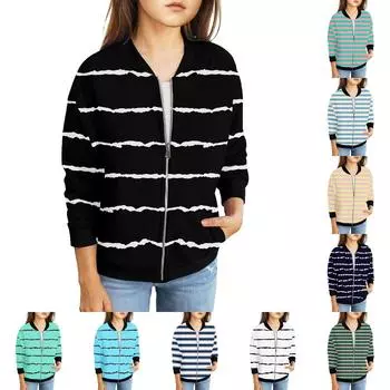 Куртки на молнии для девочек, детские осенние толстовки с длинными рукавами, верхняя одежда с карманами 5-15 лет 140