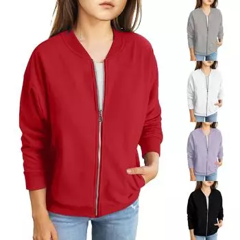 Куртки на молнии для девочек, детские осенние толстовки с длинными рукавами, верхняя одежда с карманами 5-15 лет 110 чёрный