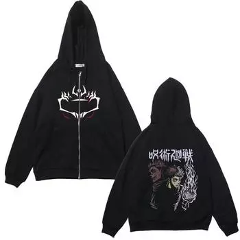 Куртки на молнии в стиле аниме, толстовки с принтом Jujutsu Kaisen, флисовые толстовки с принтом Satoru Gojo, манга, повседневные пальто, уличная одежда, одежда Y2K M