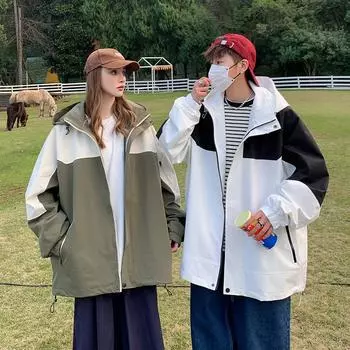 Куртки с капюшоном и цветовыми блоками для мужчин и женщин, весенние американские модные красивые куртки, весенние мужские топы M
