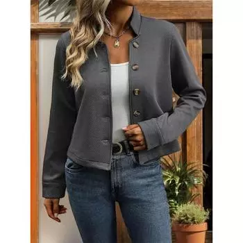 Куртки с воротником-стойкой, женские, однотонные, модные, повседневные, с текстурой, с длинным рукавом, верхняя одежда, пальто, осенний, элегантный блейзер S