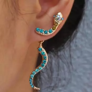 Куртки со змеиными ушками синего цвета со стразами — креативные женские серьги в стиле панк золотой