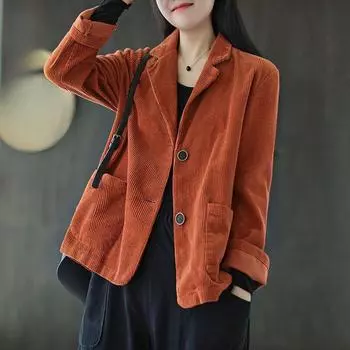 Куртки вельветовые Harajuku корейские милые однотонные с длинным рукавом и воротником-лацканами, с воротником-стойкой, с воротником-стойкой, с двумя карманами, кардиган, пальто 3XL чёрный