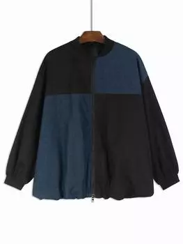 Куртки XITAO с карманами на молнии в стиле пэчворк контрастного цвета LJ1057 One Size чёрный