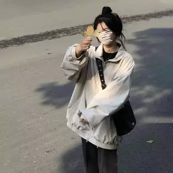 Куртки женские новые осенние свободные чистые верхние одежды крутые студенческие модные унисекс студенческие универсальные базовые винтажные пальто Harajuku BF S бежевый