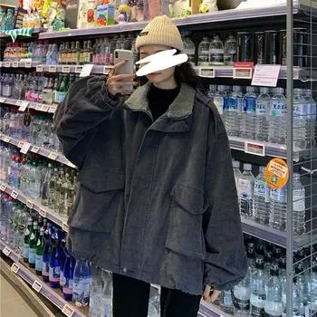 Куртки женские, однотонные, простые, женские, вельветовые, с карманами в стиле ретро, свободные женские в корейском стиле, высокое качество, универсальные студенческие куртки S серый