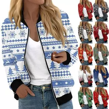 Куртки женские с длинным рукавом, легкие, на молнии, с принтом, верхняя одежда, повседневные, стеганые куртки с карманами L