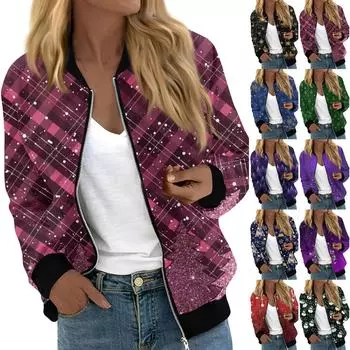 Куртки женские с длинным рукавом, легкие, на молнии, с принтом, верхняя одежда, повседневные, стеганые куртки с карманами L