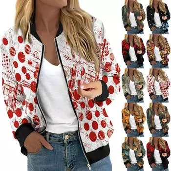 Куртки женские с длинным рукавом, легкие, на молнии, укороченные, с принтом, верхняя одежда, повседневные, стеганые куртки с карманами XXL