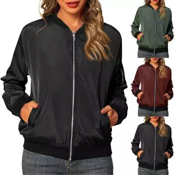 Куртки женские с длинным рукавом, легкие, на молнии, укороченные, повседневные, стеганые, с карманами M