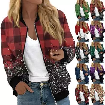 Куртки женские с длинным рукавом, легкие, на молнии, с принтом, верхняя одежда, повседневные, стеганые куртки с карманами M чёрный