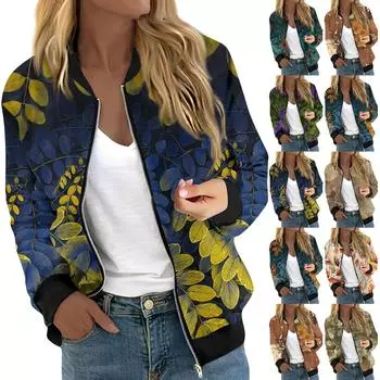 Куртки женские с длинным рукавом, легкие, на молнии, укороченные, с принтом, верхняя одежда, повседневные, стеганые куртки с карманами L кофейный