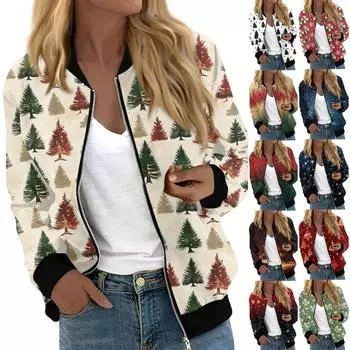 Куртки женские с длинным рукавом, легкие, на молнии, с принтом, верхняя одежда, повседневные, стеганые куртки с карманами XXL