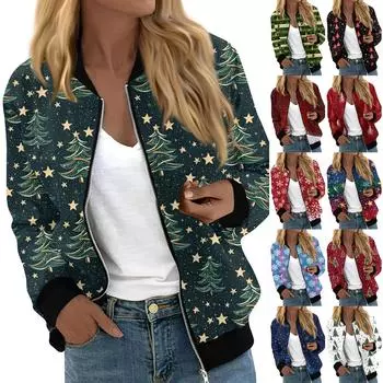 Куртки женские с длинным рукавом, легкие, на молнии, с принтом, верхняя одежда, повседневные, стеганые куртки с карманами XXL красный