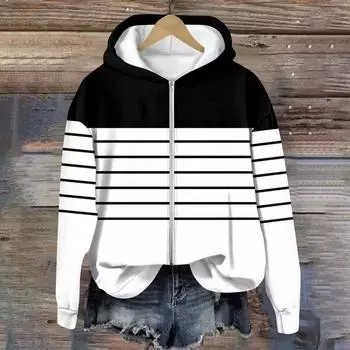 Куртки женские с длинным рукавом на молнии с принтом верхняя одежда повседневные куртки L чёрный