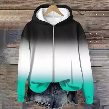 Куртки женские с длинным рукавом на молнии с принтом верхняя одежда повседневные куртки L чёрный