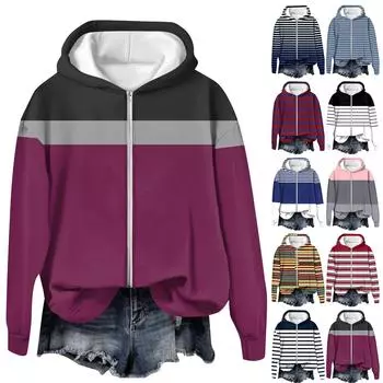 Куртки женские с длинным рукавом на молнии с принтом верхняя одежда повседневные куртки L чёрный