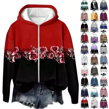 Куртки женские с длинным рукавом на молнии с принтом верхняя одежда повседневные куртки L чёрный