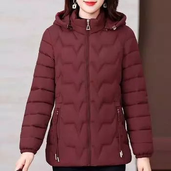 Куртки женские среднего возраста зимние парки с капюшоном толстые теплые верхняя одежда элегантные свободные новые пальто XL чёрный