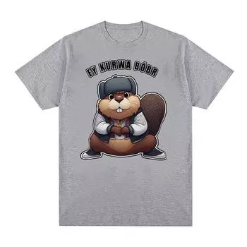 Kurwa Bober, забавные милые футболки с мемами, мужские и женские винтажные футболки с героями мультфильмов Kawaii, трендовая футболка Harajuku Y2k, уличная одежда S чёрный
