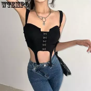 Kusa Spicy Girls Индивидуальный бомбовый уличный жилет для женщин, демонстрирующий свое тело с обнаженным пупком, носящий топ на слинге, короткий сексуальный топ на слинге S чёрный