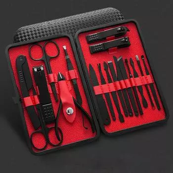 Кусачки для ногтей из нержавеющей стали, черный набор кусачек для ногтей, кусачки для ногтей, 18 набор инструментов для ногтей, набор для красоты 18set чёрный