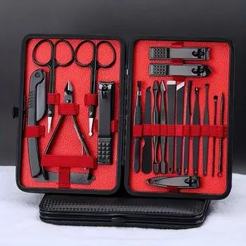 Кусачки для ногтей из нержавеющей стали, триммер, щипчики для ушей, набор для маникюра, педикюра, ножницы, пинцет, набор инструментов для ногтей с черным дорожным футляром 8pcs