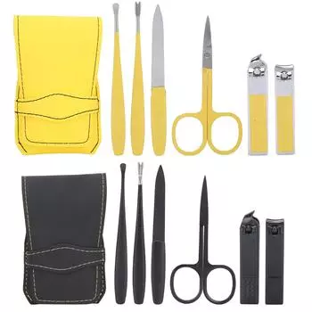 Кусачки для ногтей Ложка для ушей Ножницы для бровей Набор из нержавеющей стали Маникюрный педикюрный набор инструментов Black