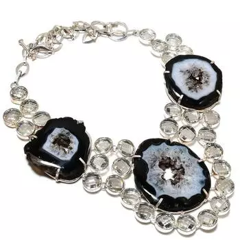 Кусочек агата, топаз, ручная работа, серебряное ожерелье 925 пробы, 18 дюймов J8H39