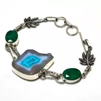 Кусочек синего изумруда друзов(Смоделированный) Подарочный ювелирный браслет с драгоценными камнями 6–8 дюймов