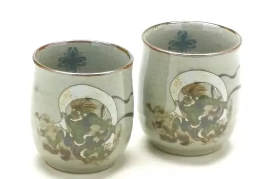 Кутани Бог Ветра и Середина 2 предмета [парная чашка] Райдзин, картина, Керамика, 170 мл, 180 мл,