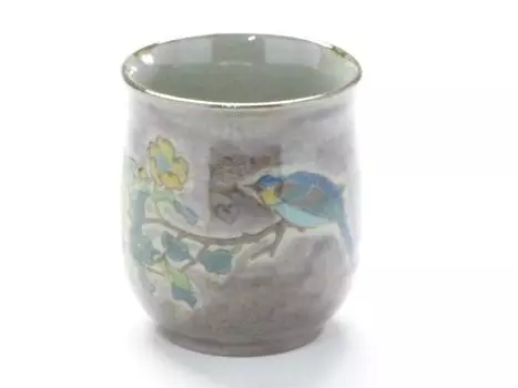 Кутани Большая фиолетовая слива с золотой нитью и птицей [Чайная чашка] [Задняя фотография]