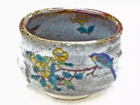 Kutani Golden thread plum and middle pottery [Matcha bowl] bird, picture,