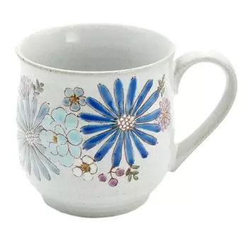 Кутани Уэр цветная кружка цветок синий керамика диаметр 8 см высота японская посуда кофейная чашка черный чай сделано в Японии популярный подарок традиционный синий