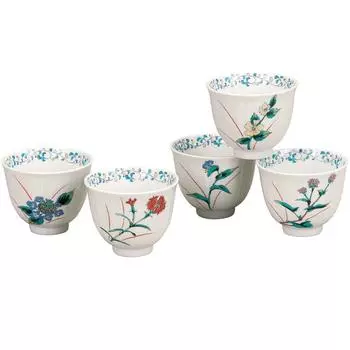 Kutani ware hot water cup set of 5 five herbs