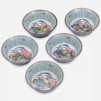 Kutani ware Iwataya Small bowl set Fan picture change Kutani ware (4.5) K8-180