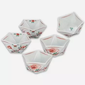Kutani Ware Iwataya Small Bowl Set Red Painting Kutani Ware (No. 3.5) K8-190